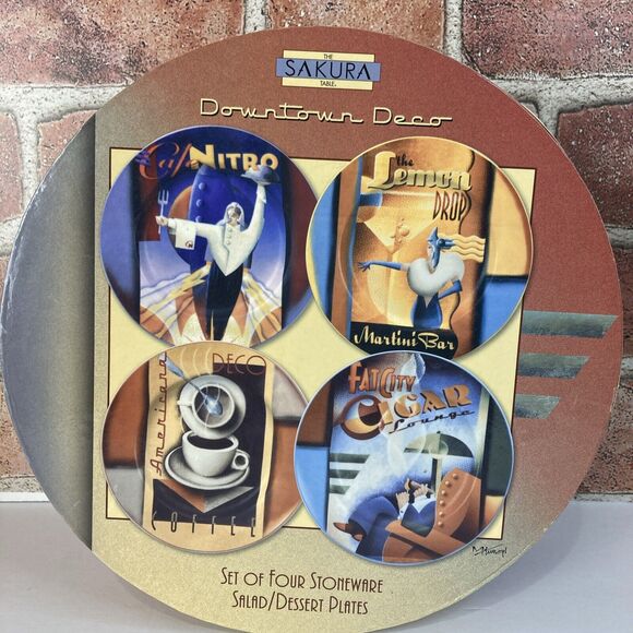 Set Of 4 Sakura Downtown Deco Stoneware Stoneware Salad Dessert Plates NIB - Picture 5 of 9